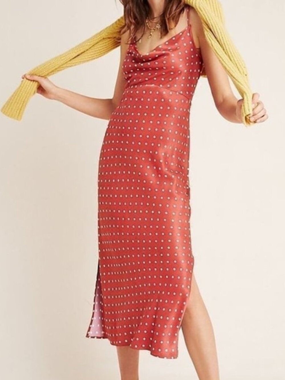 Anthropologie Polka Dot Red White Womens Sleeveless Slip Dress XS